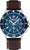 Bracelet de montre pour homme avec cadran bleu, bracelet en cuir marron et chronographe