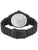 Herrenarmbanduhr Rückseite mit silbernem Gehäusedeckel und schwarzem Metallarmband