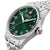 Montre bracelet homme avec cadran vert, boîtier argenté et guichet date 28/3