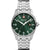 Montre bracelet homme : bracelet en acier inoxydable argenté, cadran vert, affichage de la date 28/3