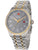 Herren-Sportuhr mit grauem Zifferblatt, goldfarbenen Akzenten, Datumsanzeige und Stahlarmband