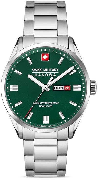 Herrenarmbanduhr mit grünem Zifferblatt, Edelstahlband und Datumsanzeige bei 28