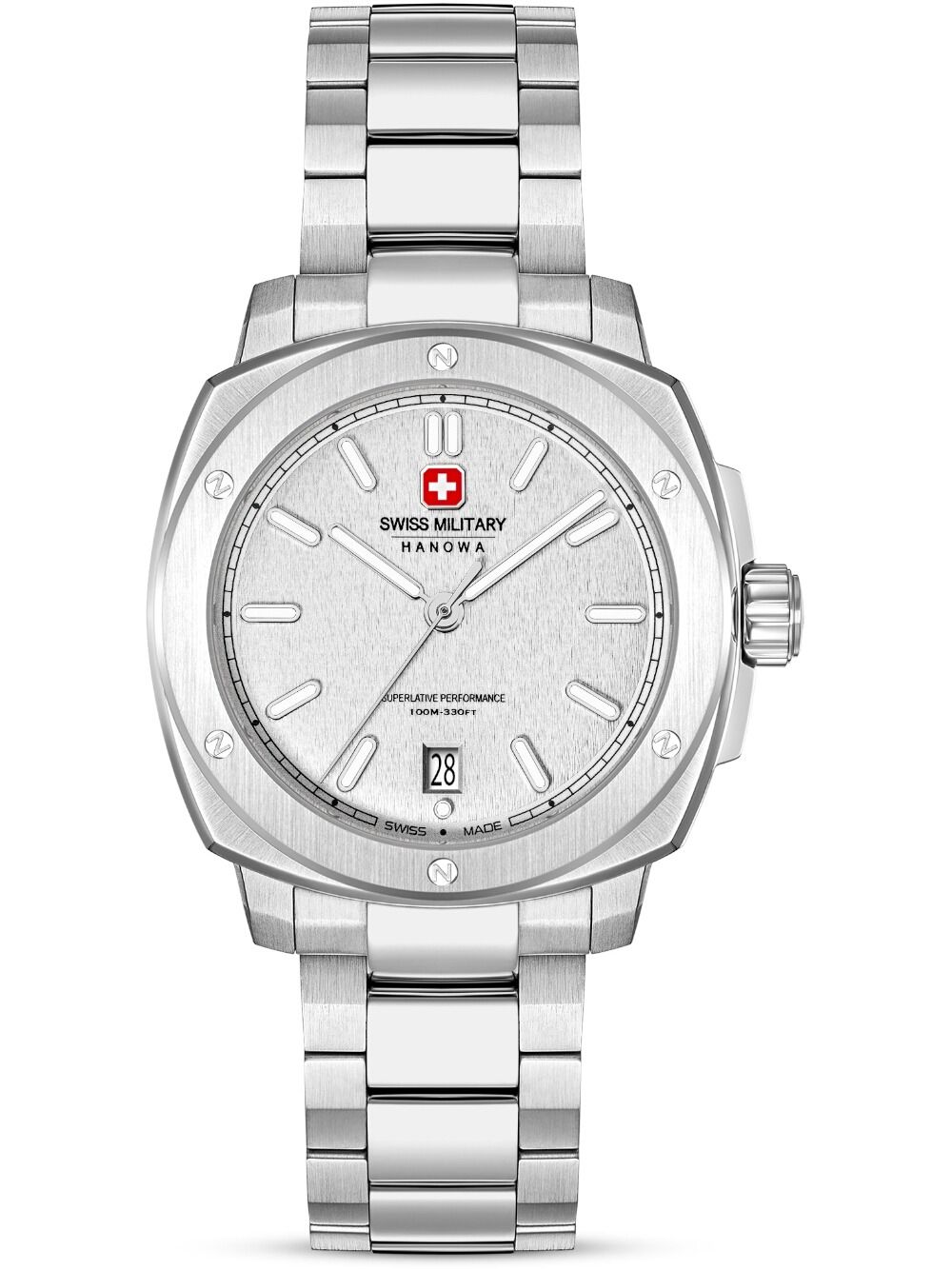 Herrenuhr Swiss Military Hanowa mit silbernem Edelstahlarmband und hellgrauem Zifferblatt