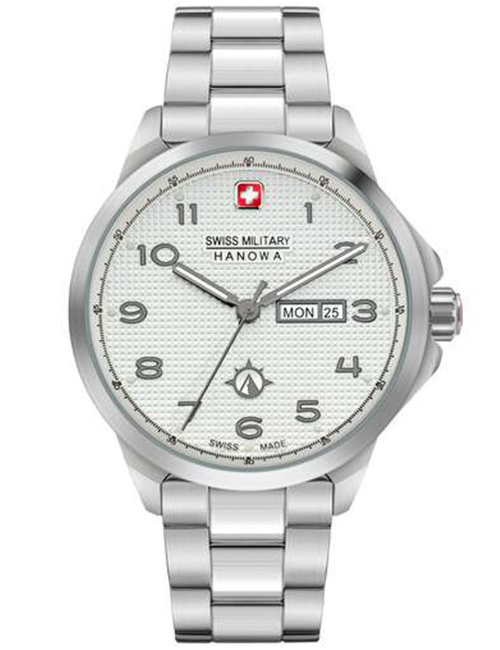 Swiss Military Hanowa Herrenuhr mit silbernem Edelstahlarmband, silbernem Zifferblatt