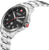 Bracelet de montre pour homme avec cadran noir, bracelet en acier argenté et seconde rouge
