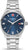 Montre bracelet pour homme avec cadran bleu et bracelet en acier inoxydable argenté, analogique, avec couronne