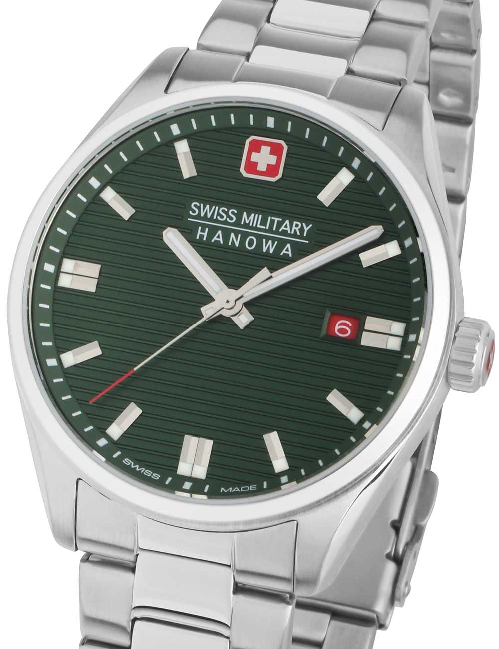 Herrenarmbanduhr Swiss Military Hanowa mit grünem Zifferblatt und Edelstahlarmband