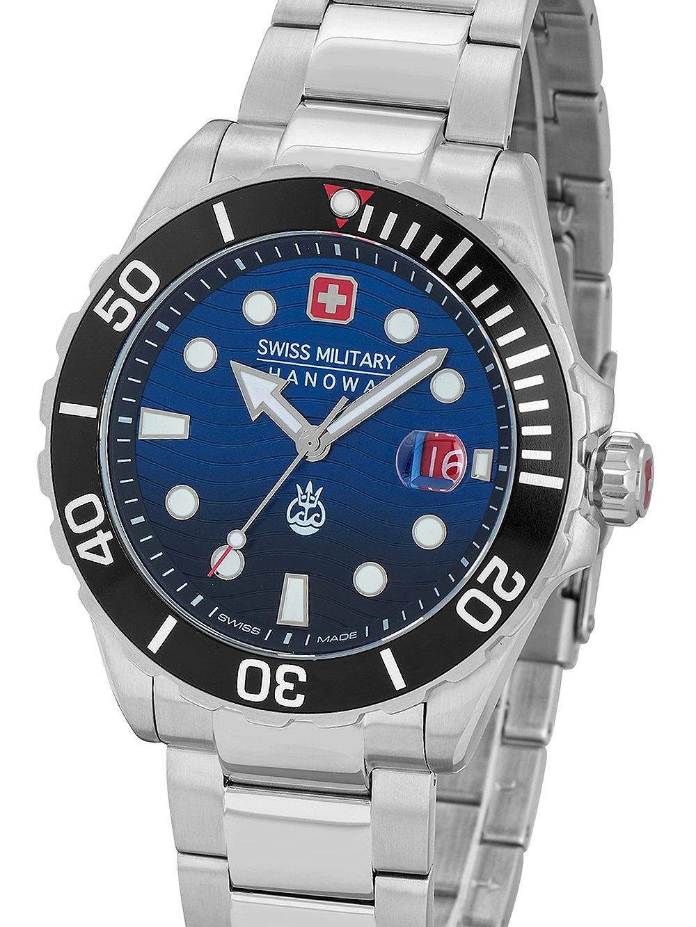 Herren-Armbanduhr mit Edelstahlband und blau-schwarzem Zifferblatt, Leuchtindizes