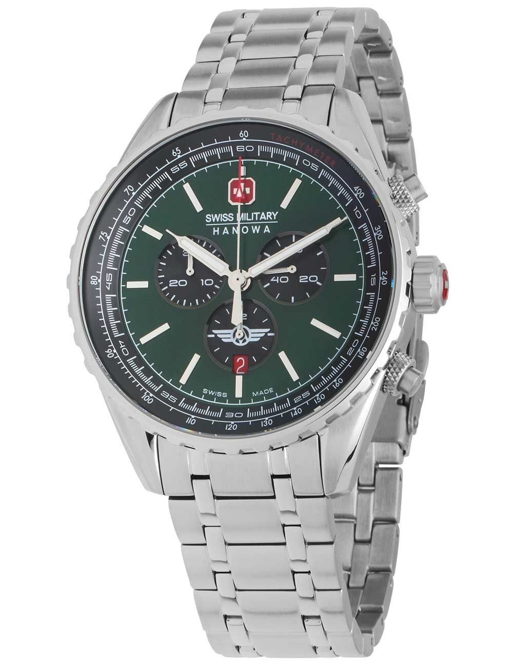 Herren-Chronograph mit grünem Zifferblatt, Tachymeter-Lünette und Edelstahlband