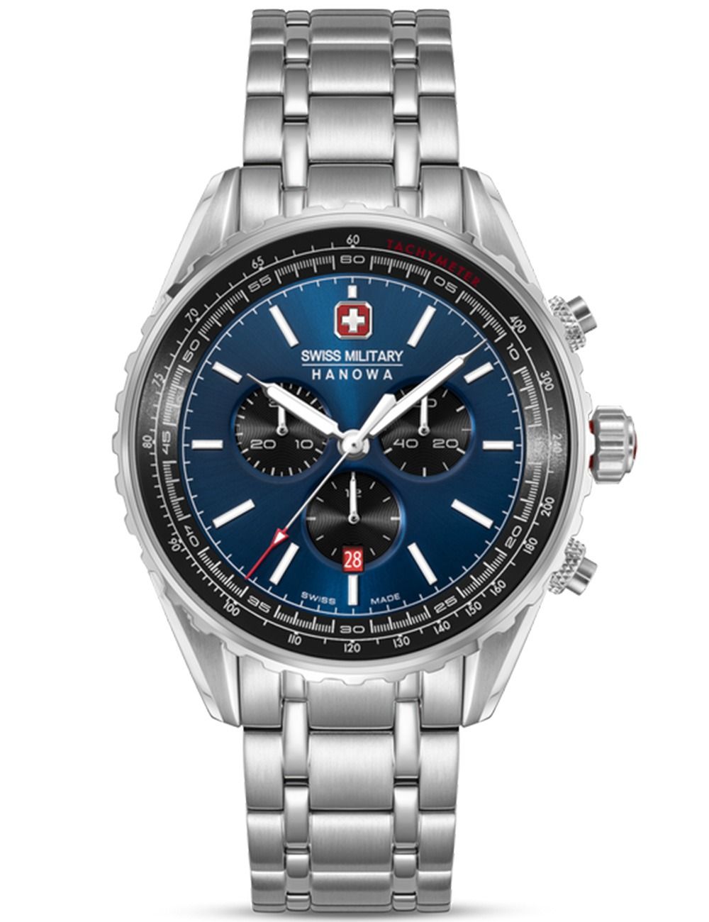 Herren-Chronograph Swiss Military Hanowa mit blauem Zifferblatt und Edelstahlarmband