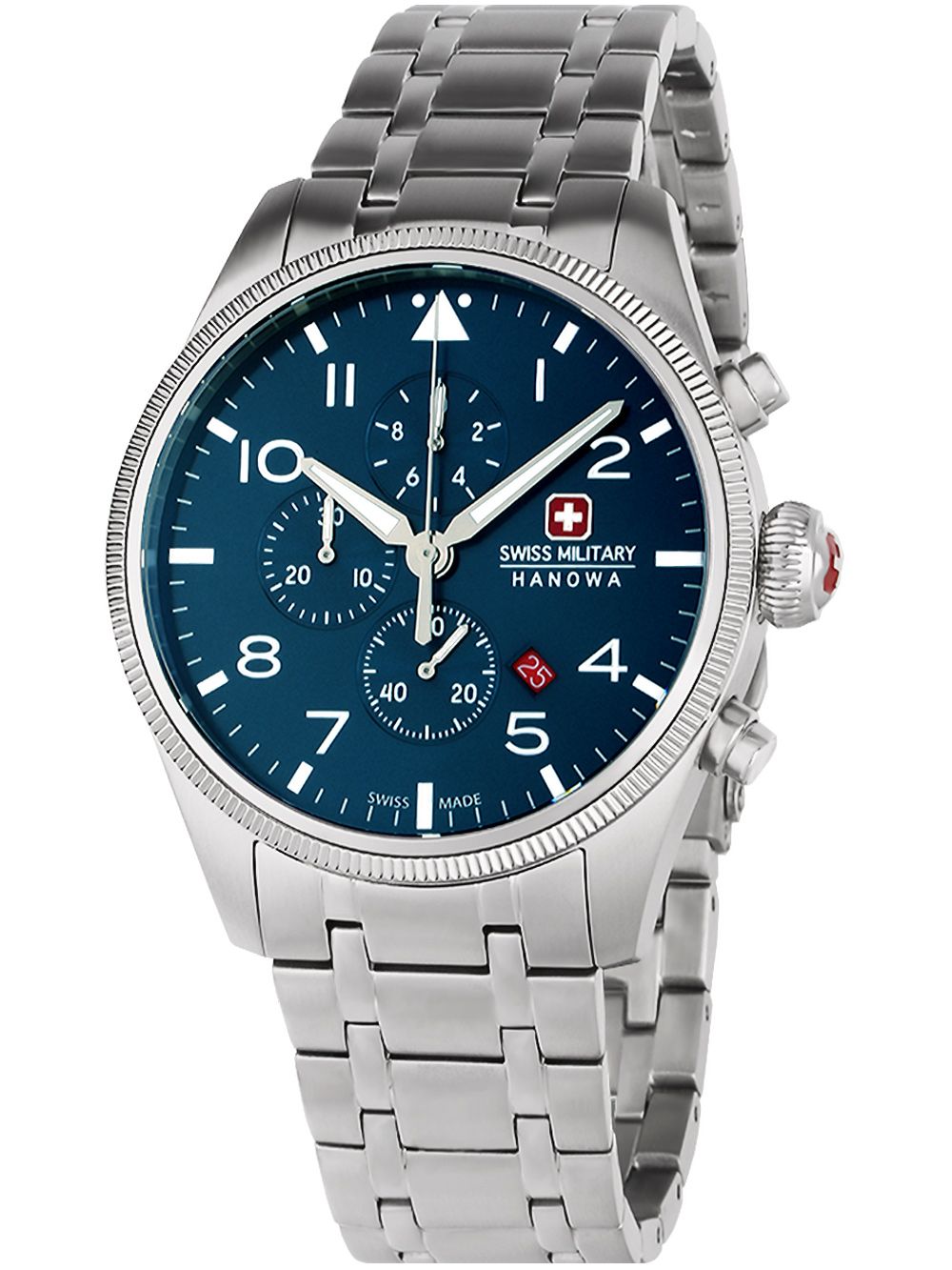 Herren-Chronograph mit blauem Zifferblatt, Chronographen-Subdials und Edelstahlarmband