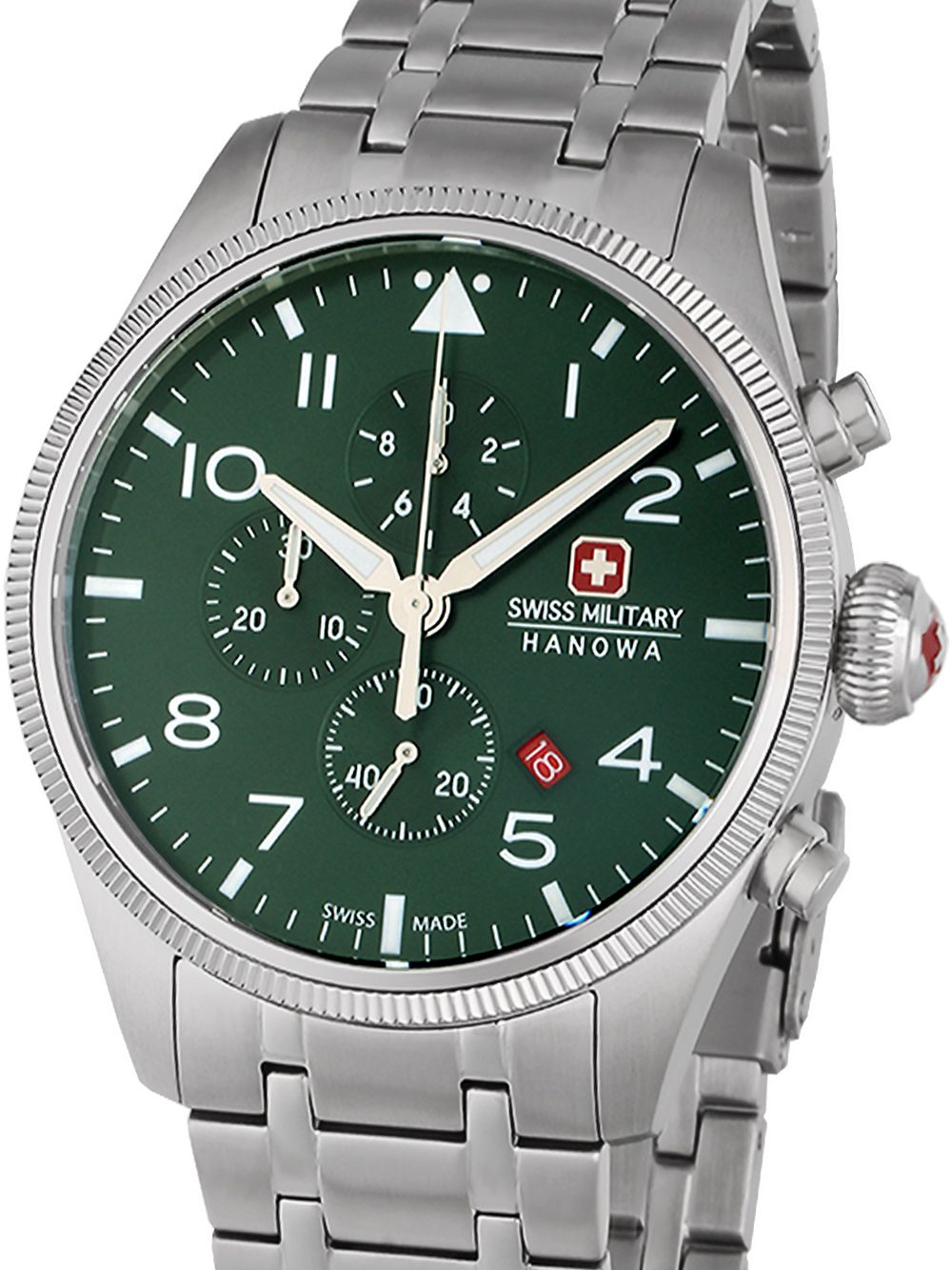 Herren-Chronographenarmbanduhr mit grünem Zifferblatt und Edelstahlarmband