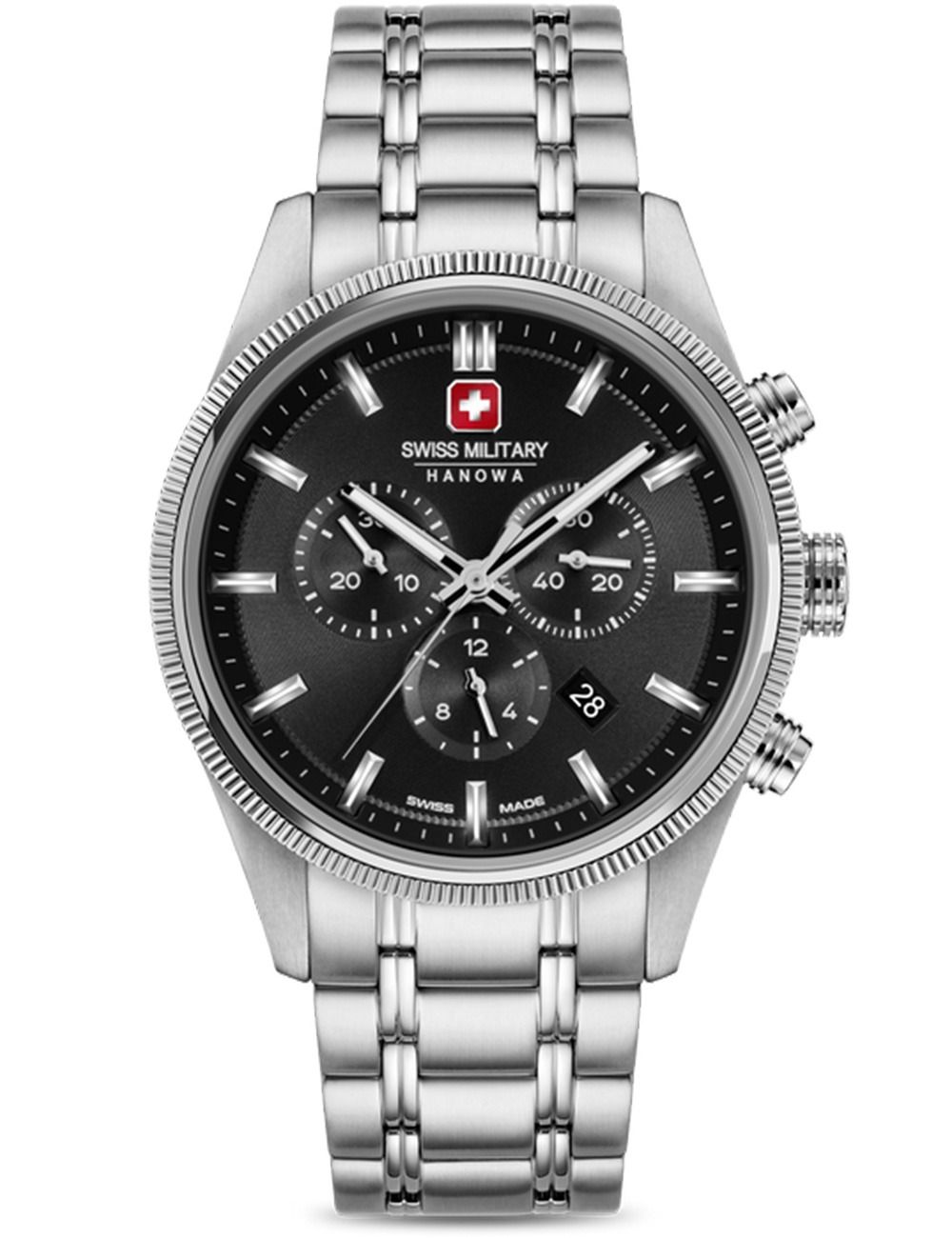 Herren-Chronograph Uhr mit schwarzem Zifferblatt und Edelstahlband