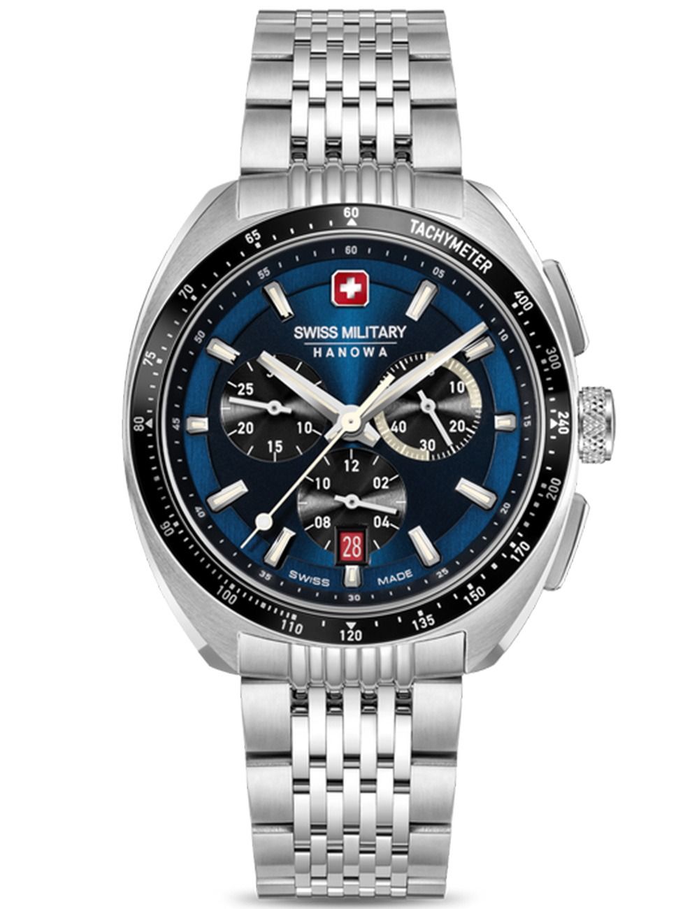 Swiss Military Hanowa Chronograph-Uhr mit blauem Zifferblatt und Edelstahlarmband