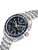 Swiss Military Hanowa Chronograph-Uhr, schräger Blick auf blaues Zifferblatt und Edelstahlarmband