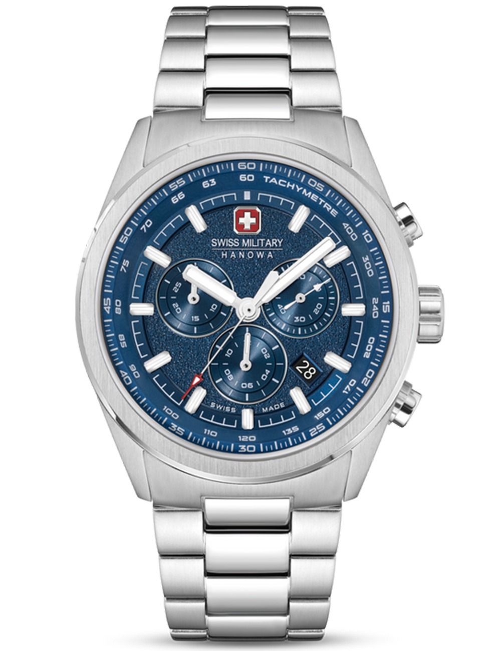 Swiss Military Hanowa Herrenuhr: blaues Chronographenzifferblatt, Edelstahlarmband