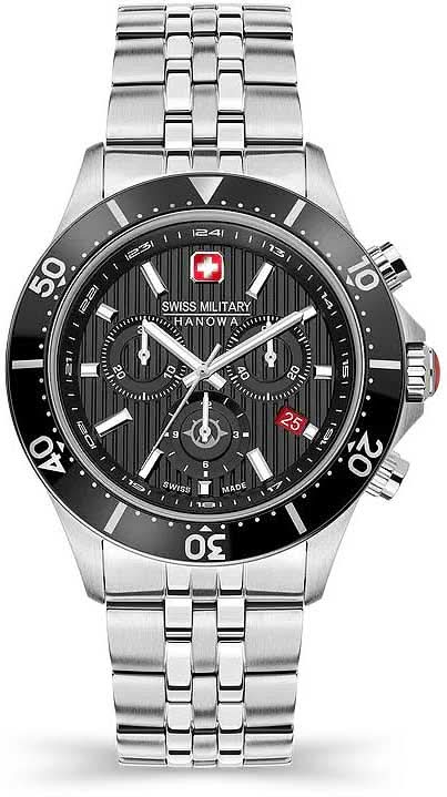 Herrenarmbanduhr aus Edelstahl, schwarzes Zifferblatt mit Chronograph-Subdials und Datum