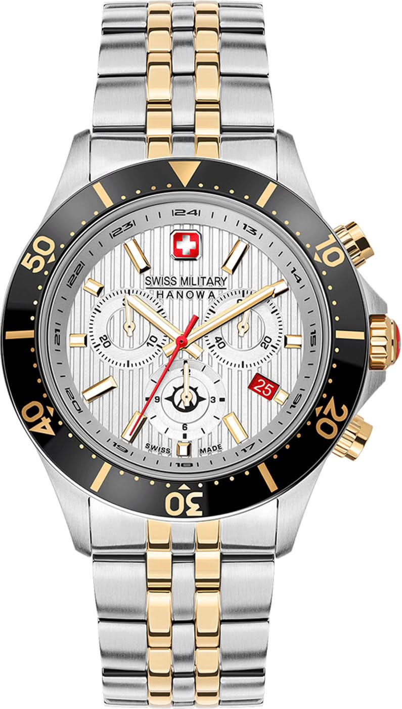 Bracelet de montre pour homme avec cadran noir, bracelet en métal doré/argenté et chronographe