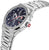 Silberne Edelstahl-Armbanduhr mit blauem Zifferblatt und seitlicher Krone