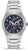 Silberne Edelstahl-Armbanduhr mit blauem Zifferblatt und roter Sekundenanzeige