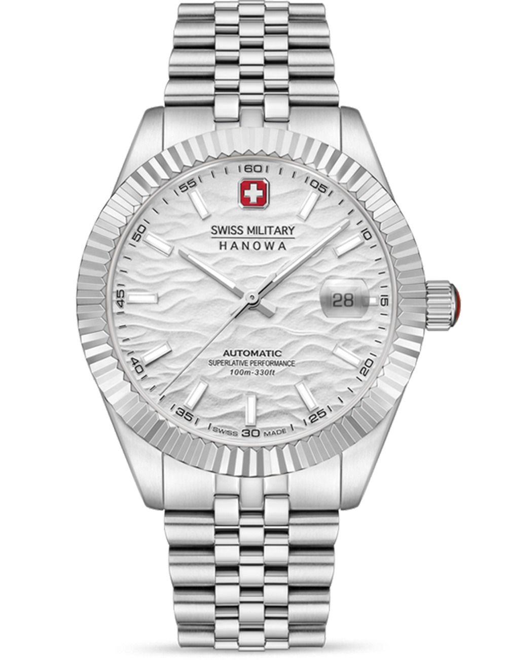 Herrenarmbanduhr Swiss Military Hanowa mit silbernem Zifferblatt und Edelstahlarmband, Automatik