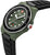 Montre pour homme avec boîtier vert, lunette noire, bracelet en silicone noir et couronne