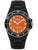 Herrenarmbanduhr mit schwarzem Kautschukband, orangefarbenem Zifferblatt und Leuchtmarkern