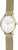 Montre pour femme avec cadran blanc et bracelet en maille milanaise dorée, vue du côté de la couronne