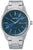 Montre bracelet homme avec bracelet en métal argenté, cadran bleu et date à 6h, SOLAIRE