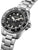 Montre Seiko Prospex pour homme, vue de côté avec bracelet en acier, lunette de plongée noire
