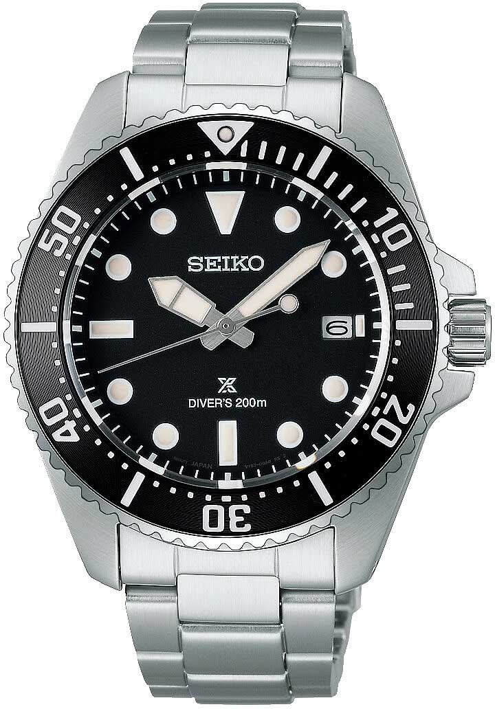 Montre Seiko Prospex pour homme avec bracelet en acier, cadran noir et lunette de plongée