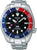 Montre homme avec bracelet en acier inoxydable, cadran noir et lunette bleu-rouge