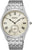 Silberne Herrenuhr mit Edelstahlarmband, beigem Zifferblatt, römischen Ziffern, Subdial