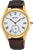 Montre Seiko pour homme avec boîtier doré, cadran blanc et bracelet en cuir marron