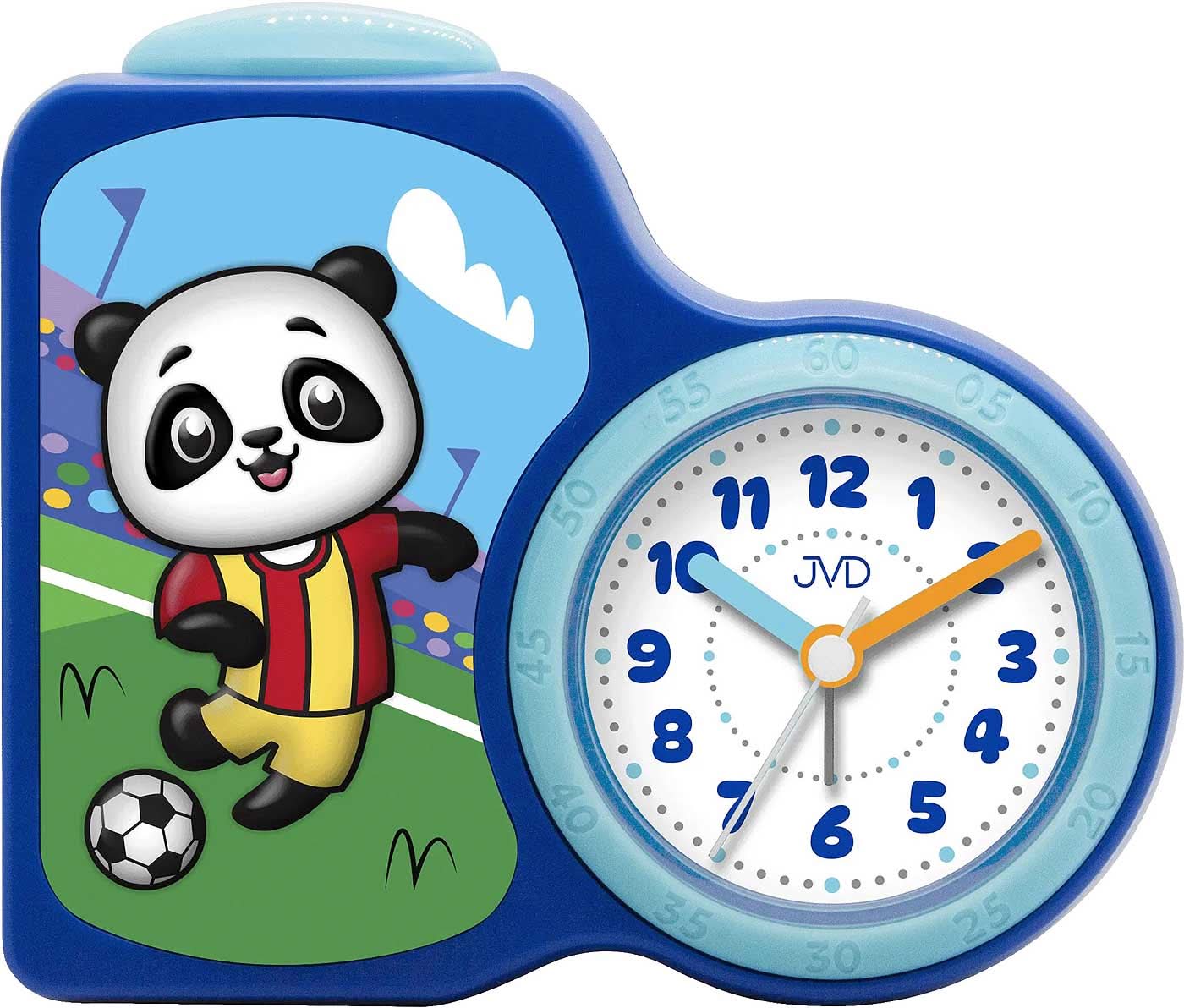 Réveil analogique en plastique, bleu, avec motif panda et éclairage du cadran