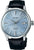 Montre SEIKO pour homme avec cadran bleu, bracelet en cuir noir, date à 6h