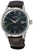 Montre pour homme : cadran vert, boîtier argenté, bracelet en cuir marron