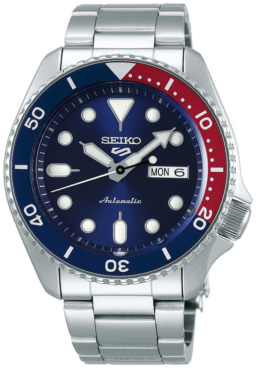 Herrenuhr mit blauem Zifferblatt, Pepsi-Lünette und Edelstahlarmband