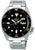 Herrenuhr mit schwarzem Zifferblatt, gelben Akzenten und Metallarmband, Automatik