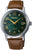 Montre automatique pour homme avec cadran vert, aiguilles dorées et bracelet en cuir marron