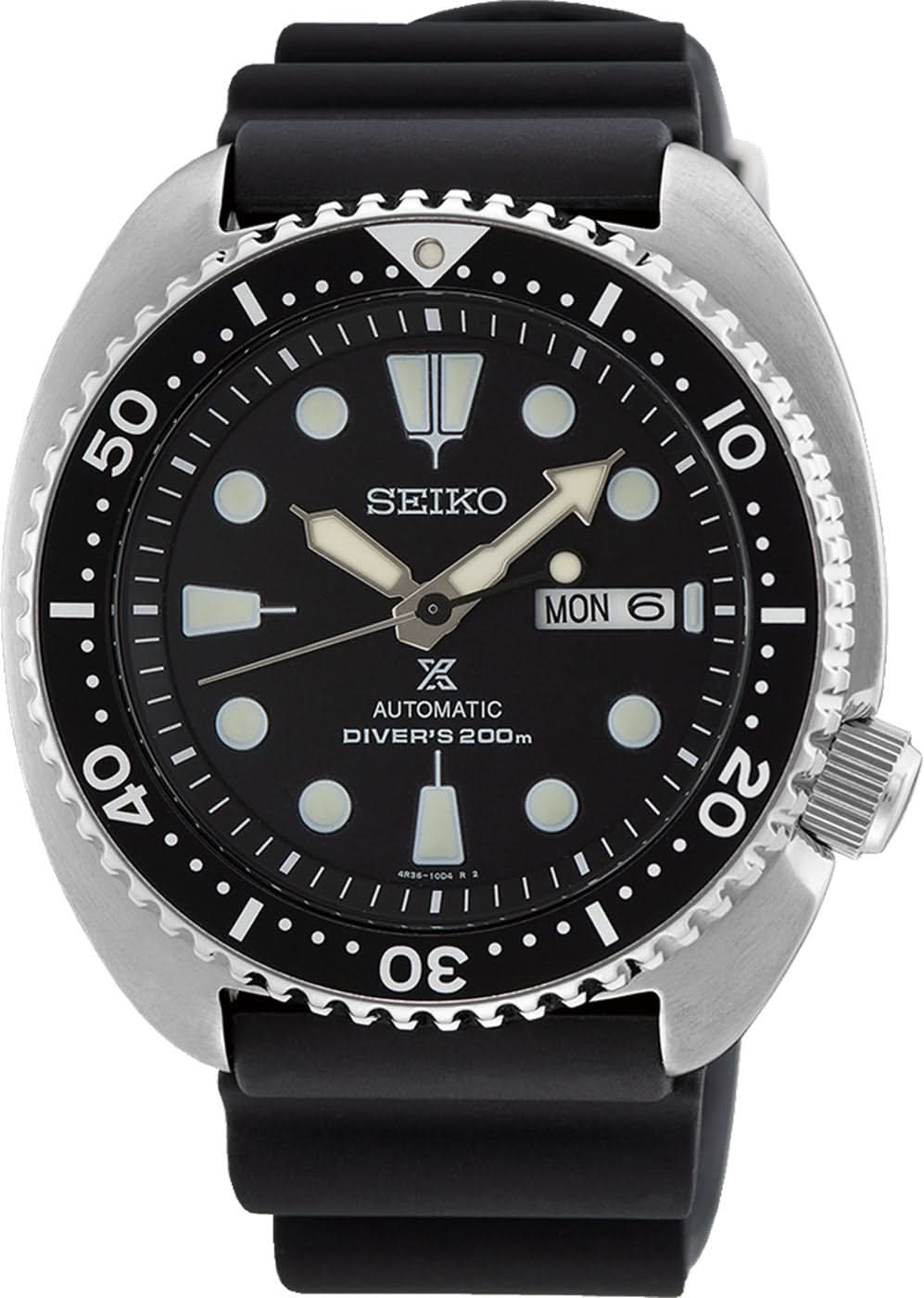 Montre de plongée Seiko Prospex pour homme avec cadran noir, lunette de plongée et bracelet en caoutchouc noir