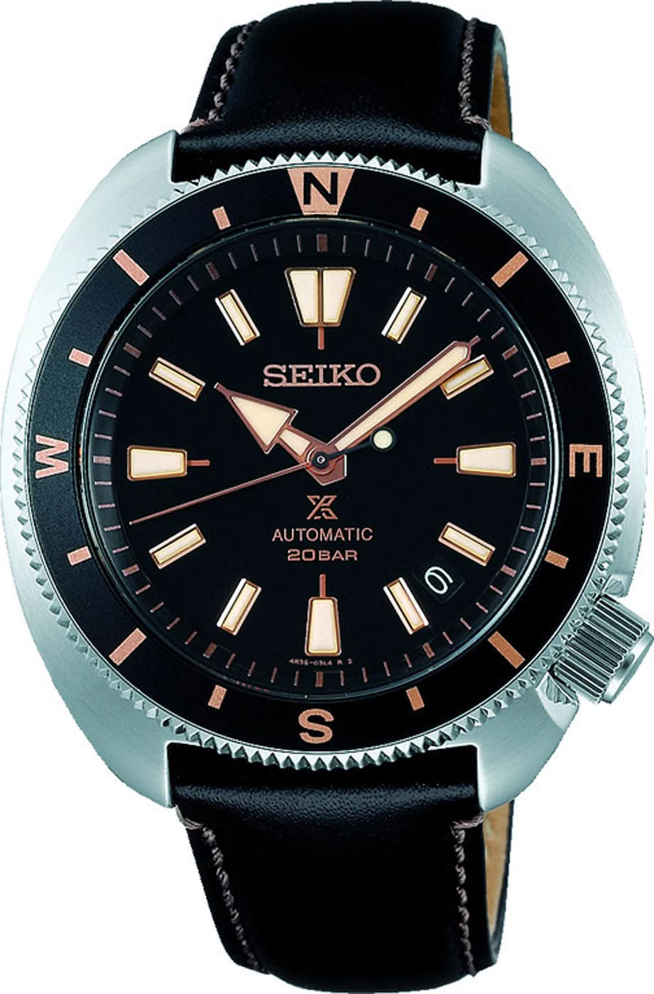 Montre automatique Seiko Prospex pour homme avec cadran noir et bracelet en cuir noir