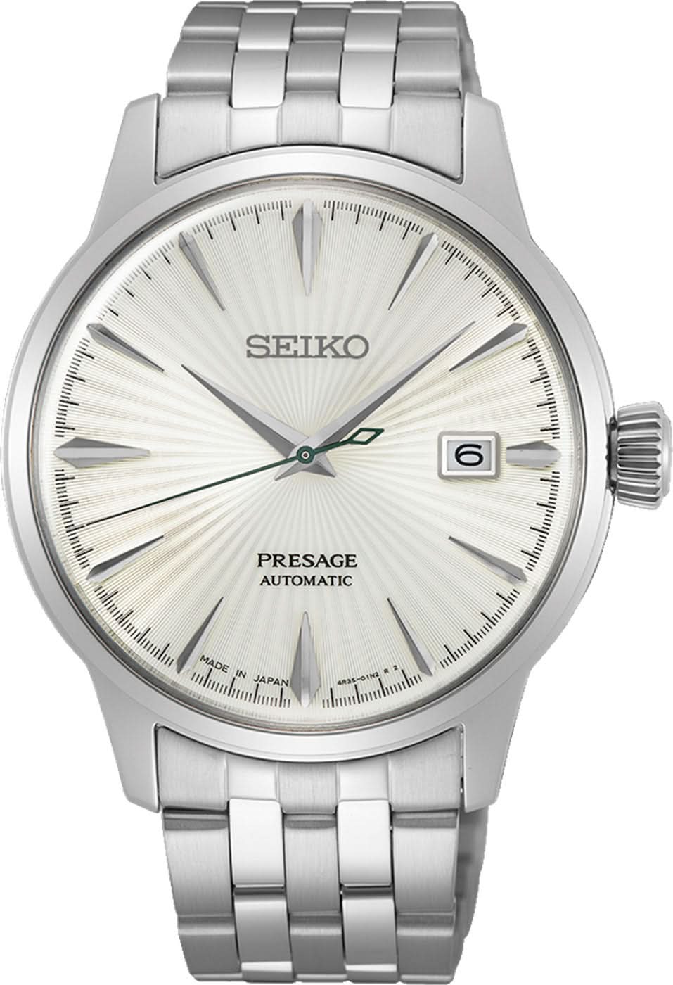 Montre pour homme : bracelet en acier inoxydable argenté, cadran blanc texturé, date à 6h