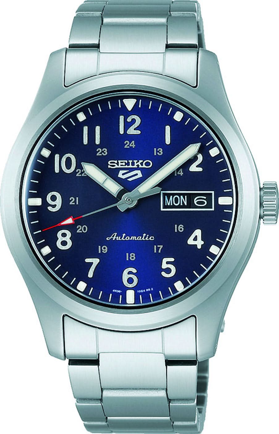 Montre Seiko 5 Sports pour homme avec cadran bleu, guichet date et bracelet en acier inoxydable