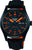 Montre homme avec cadran noir, index orange et bracelet en textile
