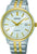 Montre bracelet bicolore pour homme avec cadran blanc, aiguilles dorées et guichet date