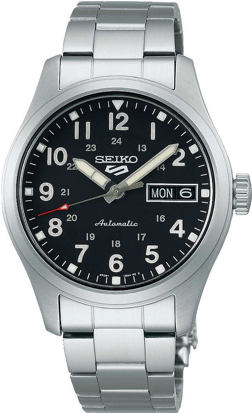 Montre automatique Seiko 5 Sports pour homme avec cadran noir et bracelet en acier inoxydable