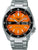 Herren-Armbanduhr: schwarzes Zifferblatt, orangefarbener Ring, Metallarmband