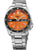 Herren-Armbanduhr mit orangefarbenem Zifferblatt, schwarzer Lünette und Metallarmband