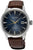 Montre pour homme avec cadran bleu et bracelet en cuir marron, affichage de la date à 6 heures